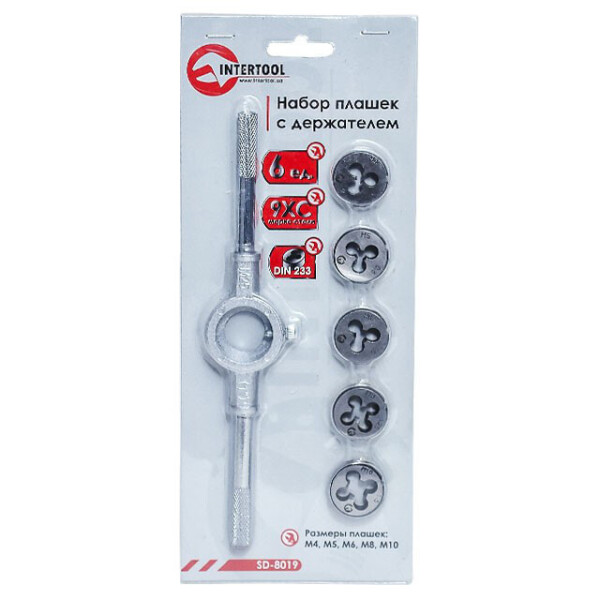 

Набор Плашек С Держателем 6 Ед (M4,m5,m6,m8,m10) Intertool Sd-8019
