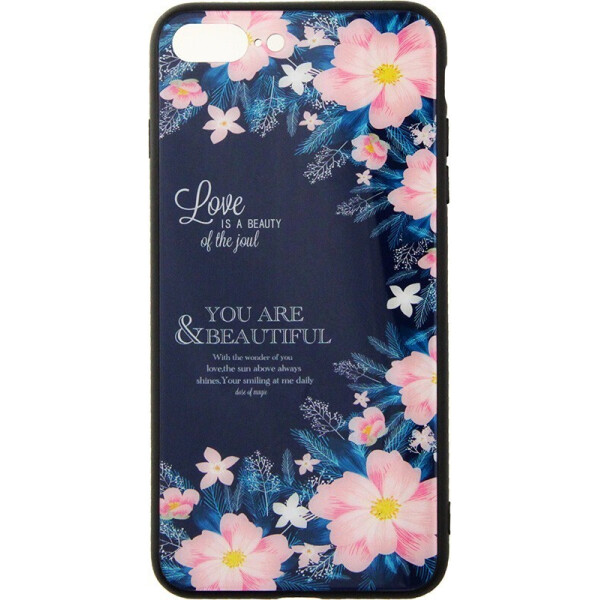 

Чехол-накладка TOTO Tempered Glass Phone Case Fashionable для Apple iPhone 7 Plus/8 plus Flower Black