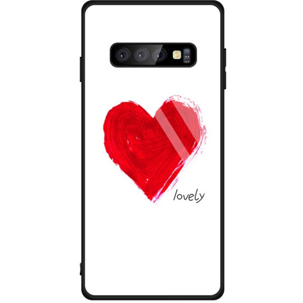 

Чехол-накладка TOTO Tempered Glass Phone Case Fashionable для Samsung Galaxy S10 Red Heart on White