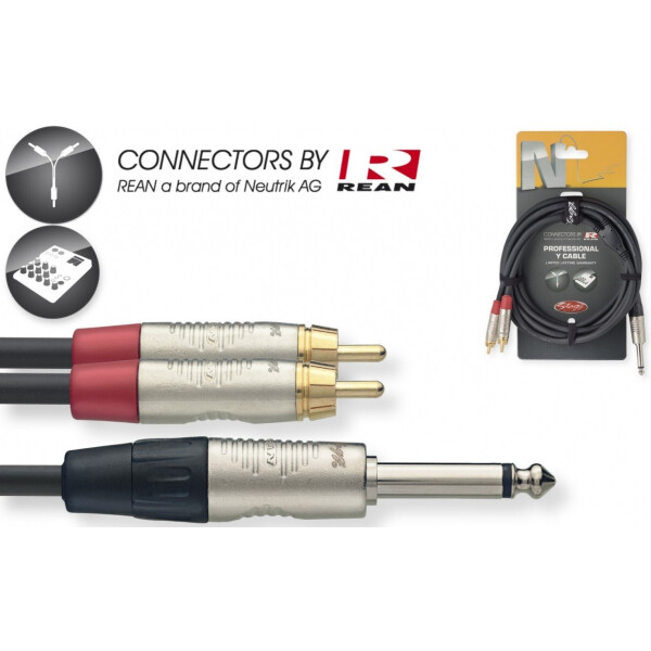 

Инсертный кабель Jack 6,3 Stereo - 2XRCA 3 м Stagg NYC3/P2CMR