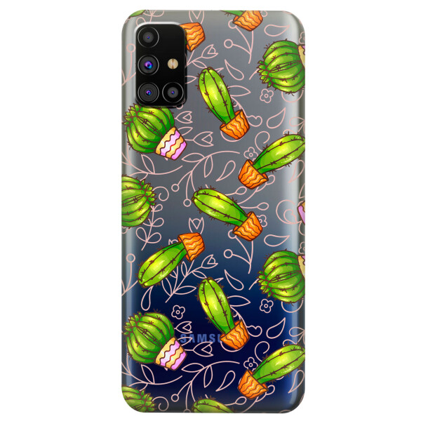 

Прозрачный силиконовый чехол OKcovers для Samsung Galaxy M31s с рисунком - Арт кактусы (KS5949)