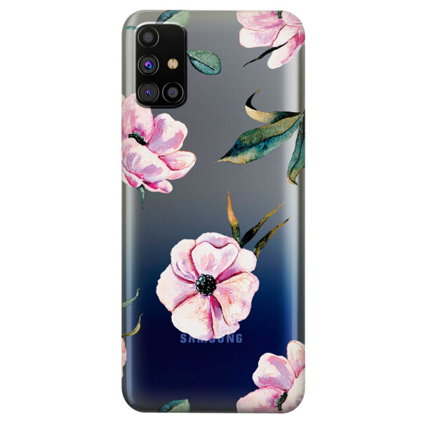 

Прозрачный силиконовый чехол OKcovers для Samsung Galaxy M31s с рисунком - Пионы (KS5908)