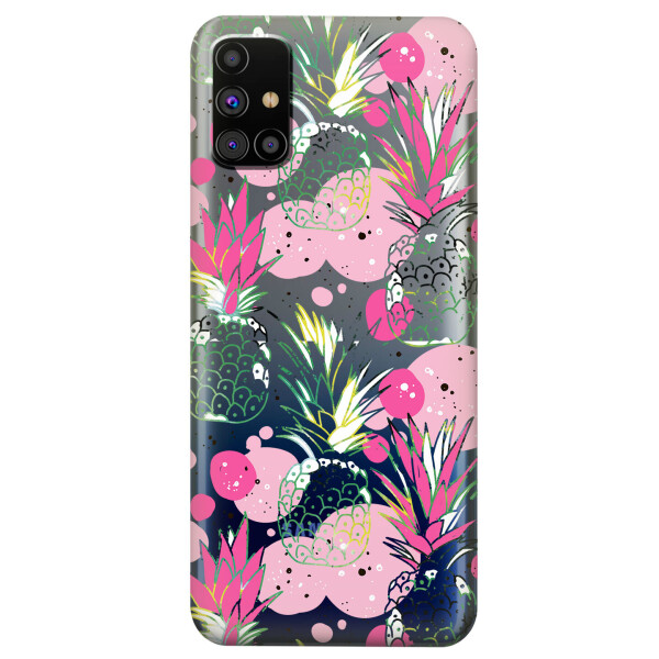 

Прозрачный силиконовый чехол OKcovers для Samsung Galaxy M31s с рисунком - Ананасы (KS5940)