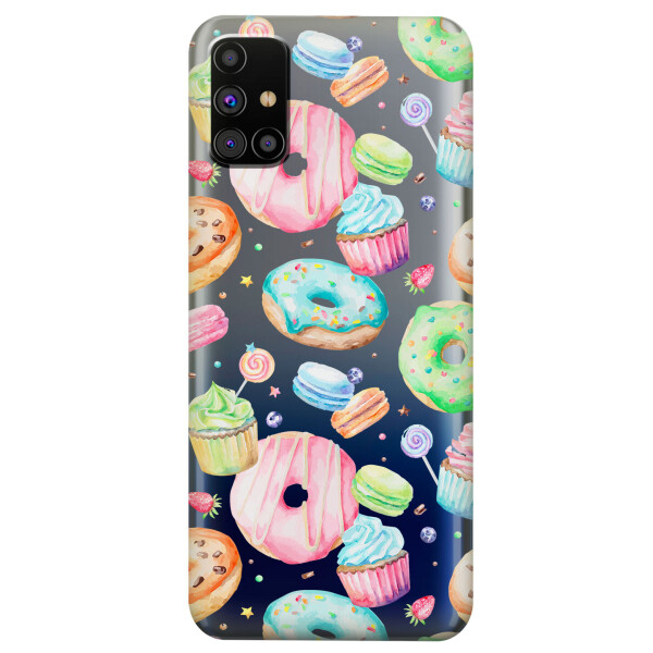 

Прозрачный силиконовый чехол OKcovers для Samsung Galaxy M31s с рисунком - Пончики (KS5930)