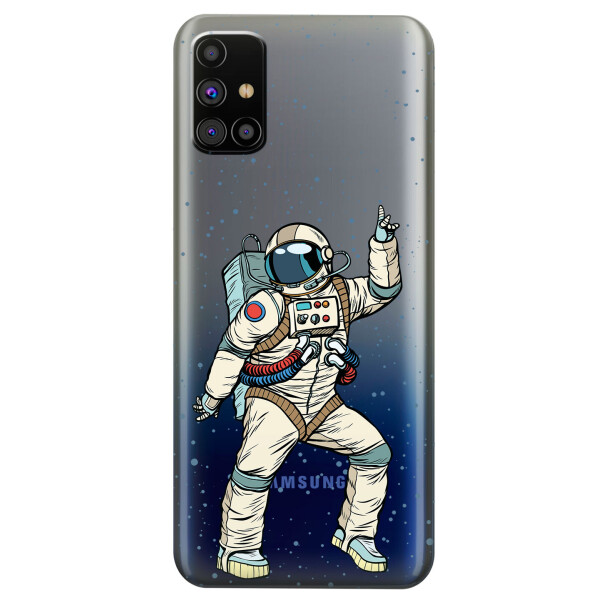 

Прозрачный силиконовый чехол OKcovers для Samsung Galaxy M31s с рисунком - Веселый космонавт (KS5952)