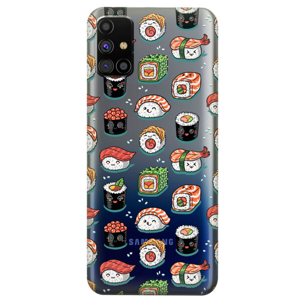 

Прозрачный силиконовый чехол OKcovers для Samsung Galaxy M31s с рисунком - Смешные суши (KS5962)