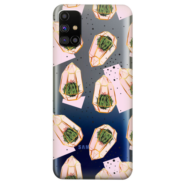 

Прозрачный силиконовый чехол OKcovers для Samsung Galaxy M31s с рисунком - Кактусы в колбах (KS5929)