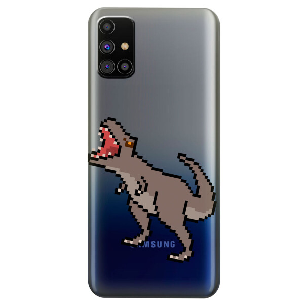 

Прозрачный силиконовый чехол OKcovers для Samsung Galaxy M31s с рисунком - Пиксельный динозавр (KS5950)