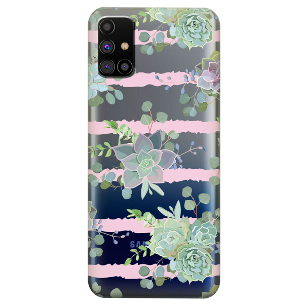 

Прозрачный силиконовый чехол OKcovers для Samsung Galaxy M31s с рисунком - Суккуленты (KS5916)
