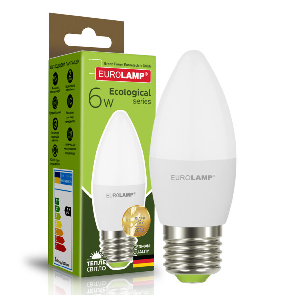 

Лампа светодиодная Eurolamp "D" CL 6W E27 3000K (LED-CL-06273(P)
