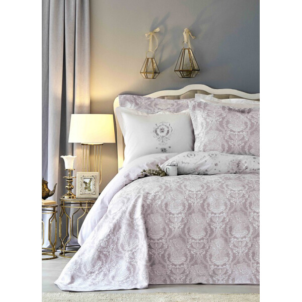 Акция на Комплект постельного белья с покрывалом Karaca Home- Quatre delux murdum 2019-2 фиолетовый евро от Allo UA