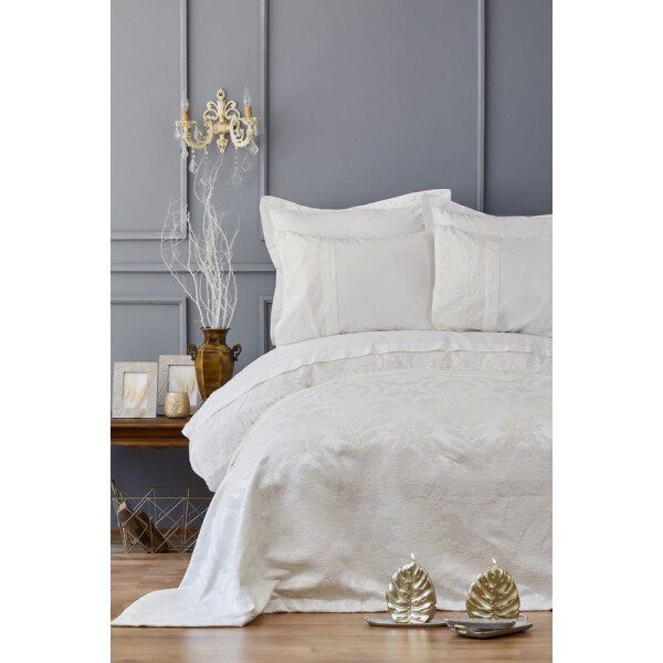 

Комплект постельного белья с покрывалом пике Karaca Home - Carla ekru 2019-2 молочный евро