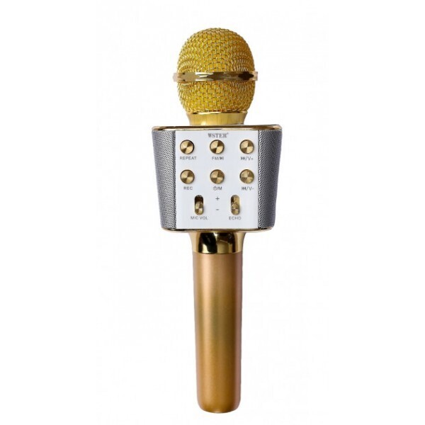 Акція на Беспроводной микрофон для караоке WSTER Bluetooth WS-1688 Gold від Allo UA