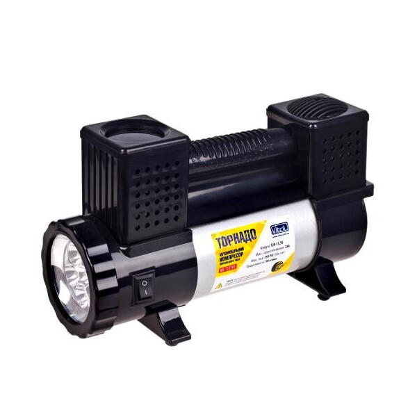 

Торнадо" КА-Т12191 150psi/28Amp/90л/клеммы/фонарь/шланг 7,5м с дефлятором/2 цилиндра