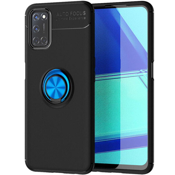 

TPU чехол Deen ColorRing под магнитный держатель (opp) для Oppo A52 Черный / Синий (141506)