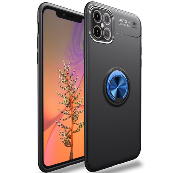 

TPU чехол Deen ColorRing под магнитный держатель (opp) для Apple iPhone 12 Pro Max (6.7") Черный / Синий (144331)