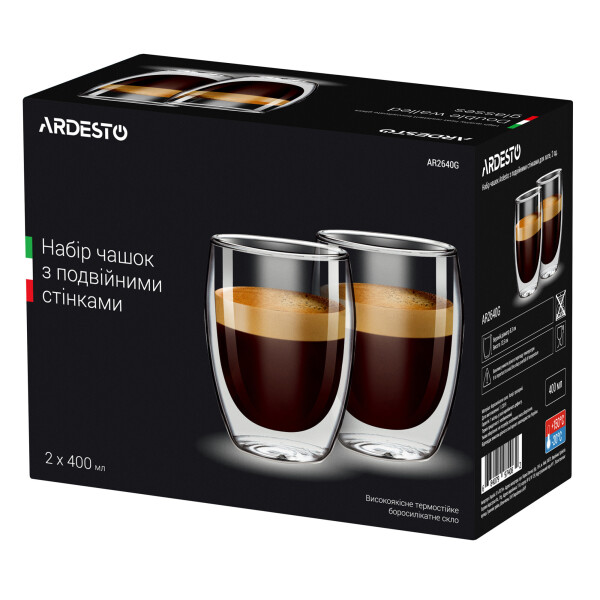 

Набор чашек Ardesto 400 мл 2 шт. С двойными стенками для латте Стекло (AR2640G)