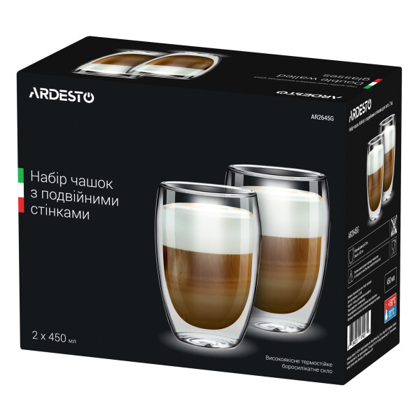 

Набор чашек Ardesto 450 мл 2 шт. С двойными стенками для латте Стекло (AR2645G)