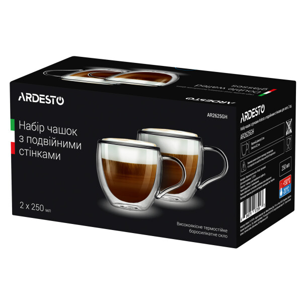 

Набор чашек Ardesto 250 мл 2 шт. С двойными стенками для латте Стекло (AR2625GH)