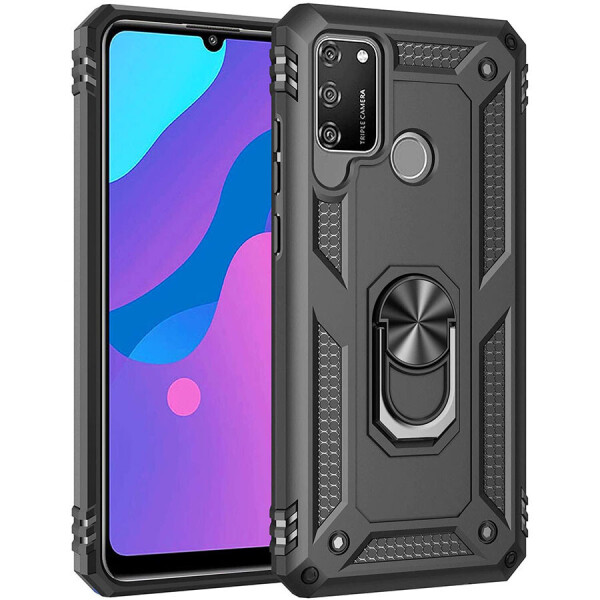 

Ударопрочный чехол Serge Ring магнитный держатель для Huawei Y6p / Honor 9a Черный (143813)
