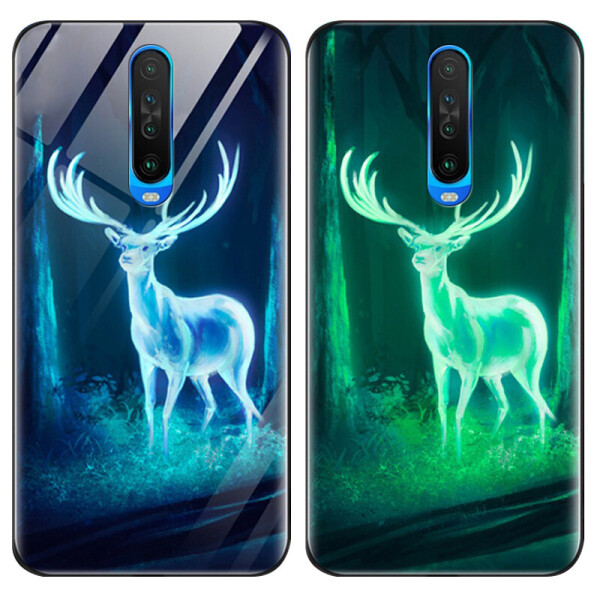 

TPU+Glass чехол светящийся в темноте для Xiaomi Poco X2 Олень / Бирюзовый (99123232)