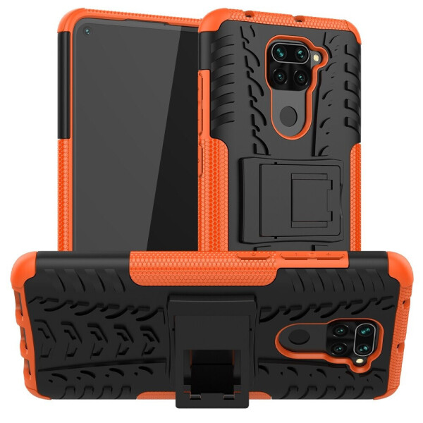 

Чехол Armored для Xiaomi Redmi Note 9 противоударный бампер с подставкой оранжевый