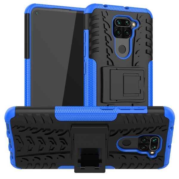 

Чехол Armored для Xiaomi Redmi Note 9 противоударный бампер с подставкой синий