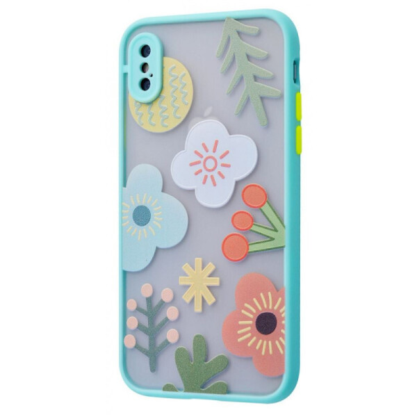 

TPU+PC чехол Picture Color Buttons для iPhone XS (5.8") (Бирюзовый / Цветы) (1056598)