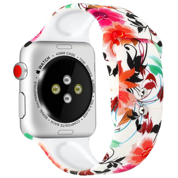 

Силиконовый ремешок с рисунком для Apple watch 38mm/40mm Белый/Цветы и листья (133172)