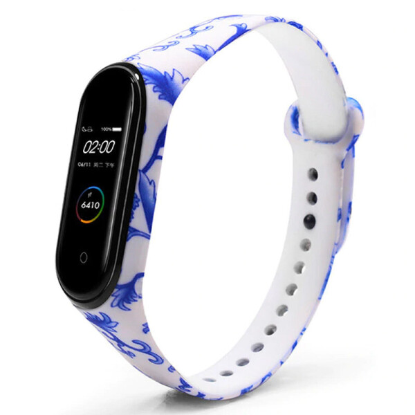 

Силиконовый ремешок с рисунком для Xiaomi Mi Band 5 Синий узор/Белый (141703)