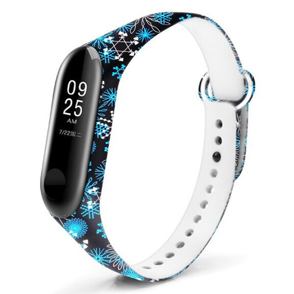 

Силиконовый ремешок с рисунком для Xiaomi Mi Band 5 Снежинки/Черный (141704)