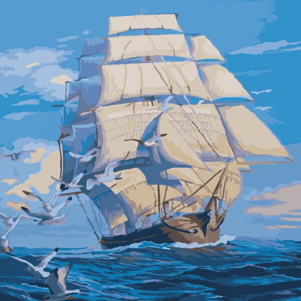 

Картина по номерам. Идейка Морской пейзаж "На всех парусах" 40*40 (KHO2708)