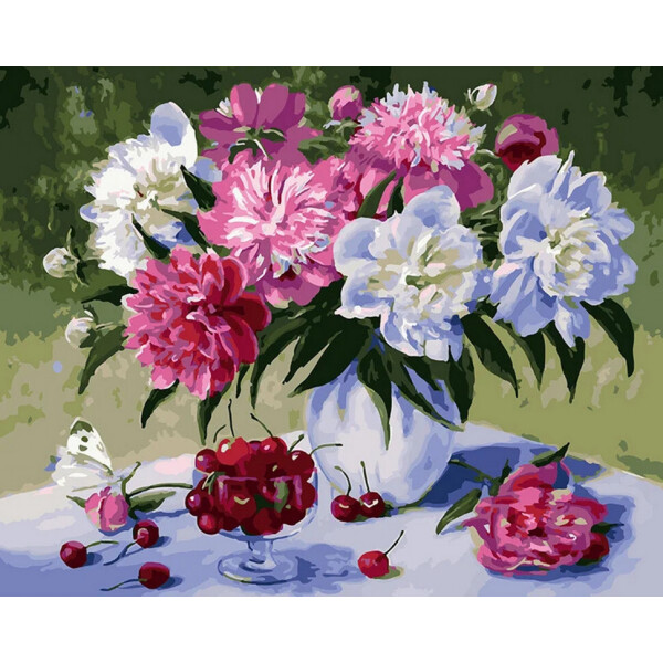 

Картина по номерам Rosa Rainbow Art Пионы и черешня 50х40