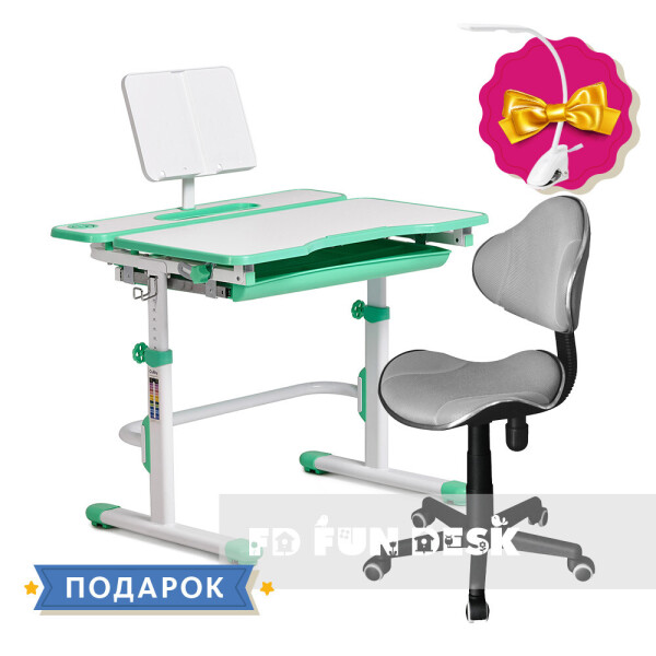 

Комплект растущая парта Cubby Fressia Green+компьютерное кресло FunDesk LST3 Grey