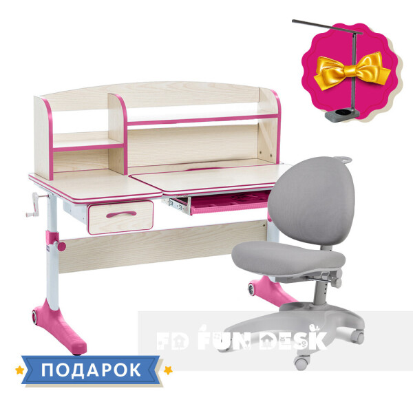 

Растущий комплект для девочки парта Cubby Ammi Pink + детское эргономичное кресло FunDesk Cielo Grey