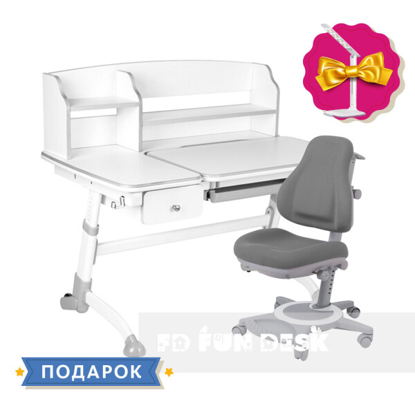 

Универсальный комплект парта FunDesk Amare Grey II + oртопедическое кресло FunDesk Bravo Grey