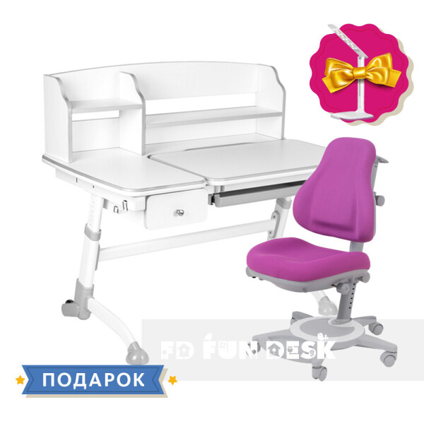 

Универсальный комплект для ребенка парта FunDesk Amare Grey II + oртопедическое кресло FunDesk Bravo Purple