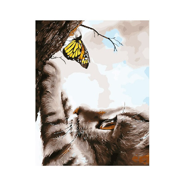 

Картина по номерам. Brushme "Котик и бабочка" GX21648
