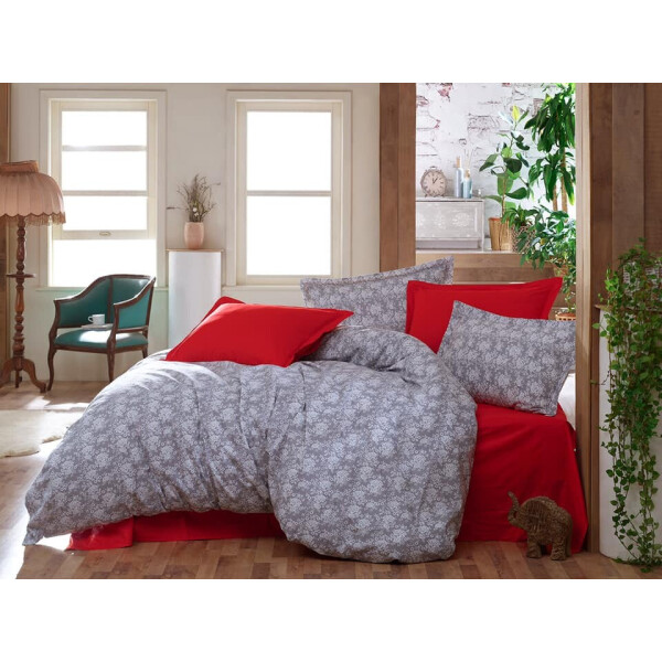 

Постельное Белье Мармарис Розы на Сером, 220x250 см, Семейный Комплект