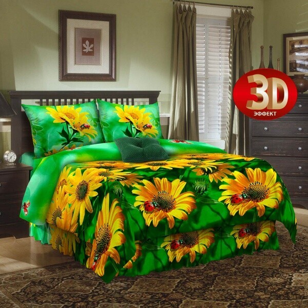 

Постельное Белье Желтые Ромашки 3Д, 150x220 см, Подростковый Комплект