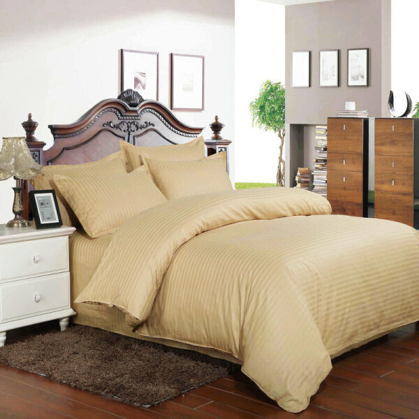 

Постельное Белье Страйп Сатин Бежевый, 220x250 см, Семейный Комплект