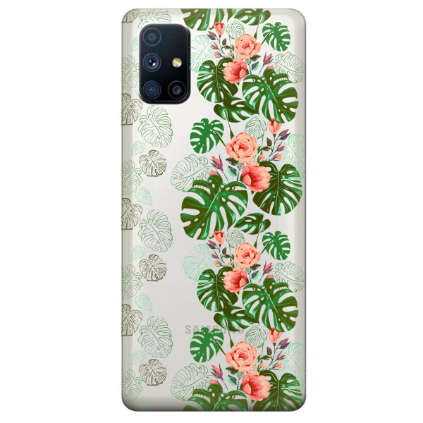 

Прозрачный силиконовый чехол OKcovers для Samsung Galaxy M51 с рисунком - Тропические листья (KS6769)