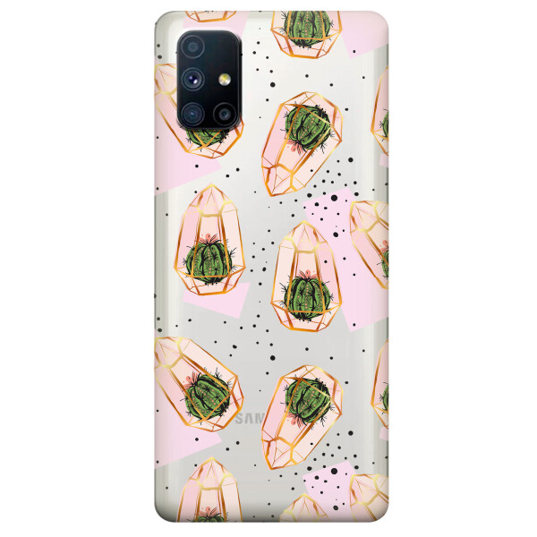 

Прозрачный силиконовый чехол OKcovers для Samsung Galaxy M51 с рисунком - Кактусы в колбах (KS6754)