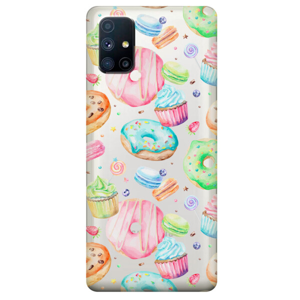 

Прозрачный силиконовый чехол OKcovers для Samsung Galaxy M51 с рисунком - Пончики (KS6755)