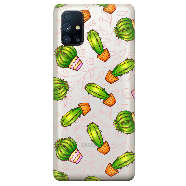

Прозрачный силиконовый чехол OKcovers для Samsung Galaxy M51 с рисунком - Арт кактусы (KS6774)