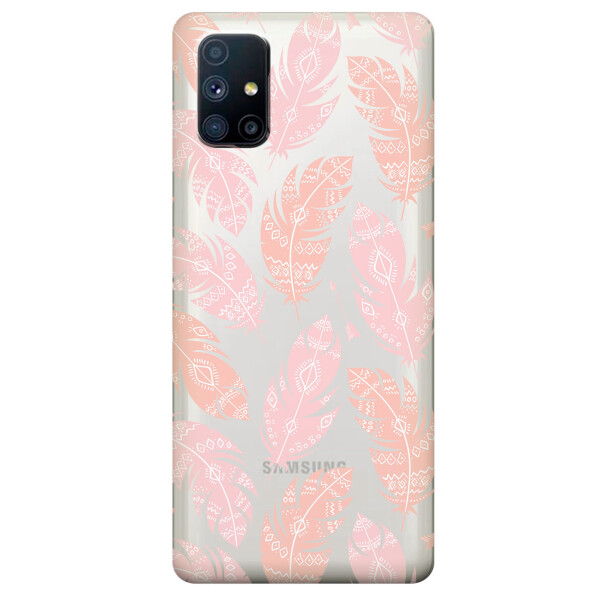 

Прозрачный силиконовый чехол OKcovers для Samsung Galaxy M51 с рисунком - Розовые перья (KS6727)