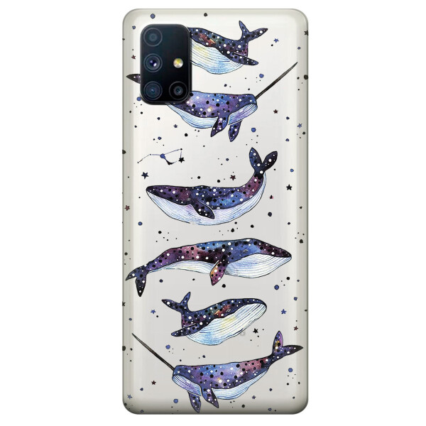 

Прозрачный силиконовый чехол OKcovers для Samsung Galaxy M51 с рисунком - Киты Единороги (KS6794)
