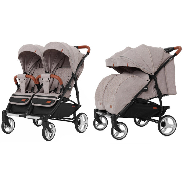 

Коляска прогулочная CARRELLO Connect CRL-5502 Cotton Beige для двойни, в льне +дождевик