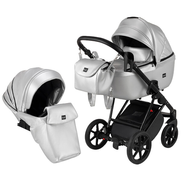 

Коляска 2 в 1 Bair Infinity кожа 100% серебро (перламутр)