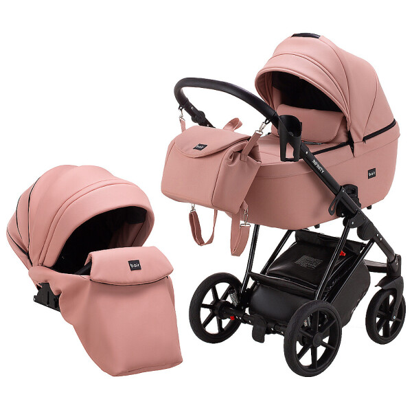 

Коляска 2 в 1 Bair Infinity кожа 100% pink powder (розовый пудра)